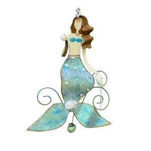 Brunette Bouncy Mermaid Garden Yard Art 13 inches Coastal Beach Outdoors